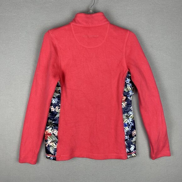 Tommy Bahama Floral Collar And Sides Full Zip Sweater Knit Jacket Small Pink - Picture 3 of 7